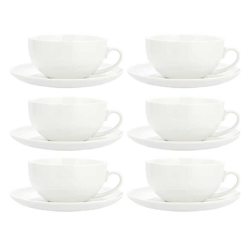 Set of 6 White Coupe Cup & Saucer