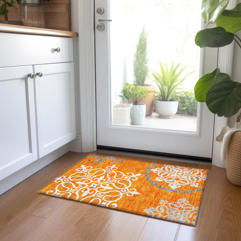 Tapis à roulettes intérieur / extérieur lavable à la machine ACN874, Orange, 1'8" x 2'6"