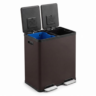 Poubelle à double compartiment en acier inoxydable de 16 gallons avec couvercle, deux seaux intérieurs amovibles de 8 gallons, poubelle de recyclage à fermeture en douceur et anti-traces de doigts pour le bureau à domicile