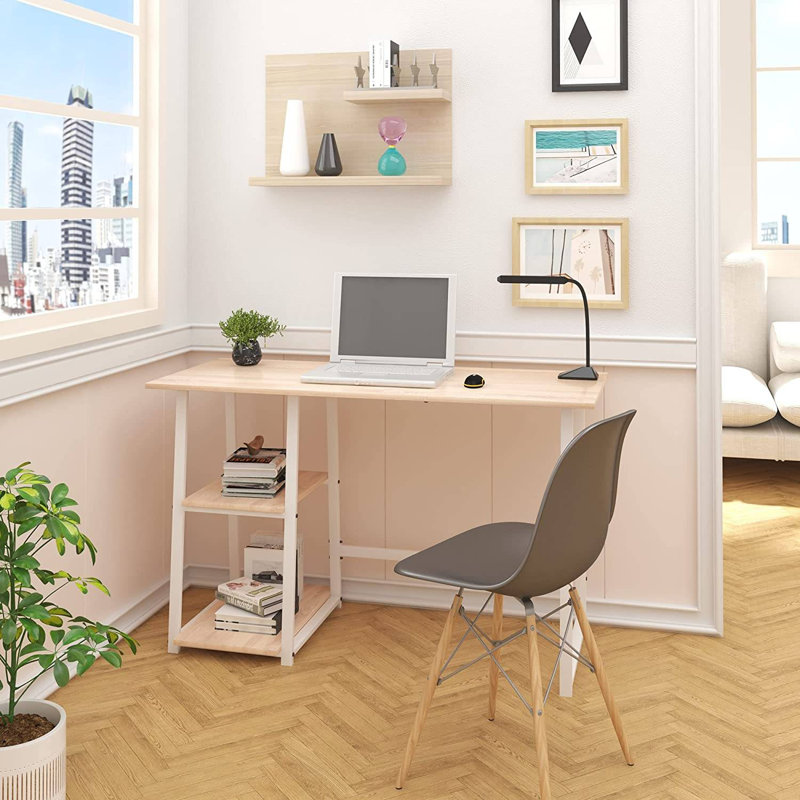 Neomi Metal Base Writing Desk, White, Oak