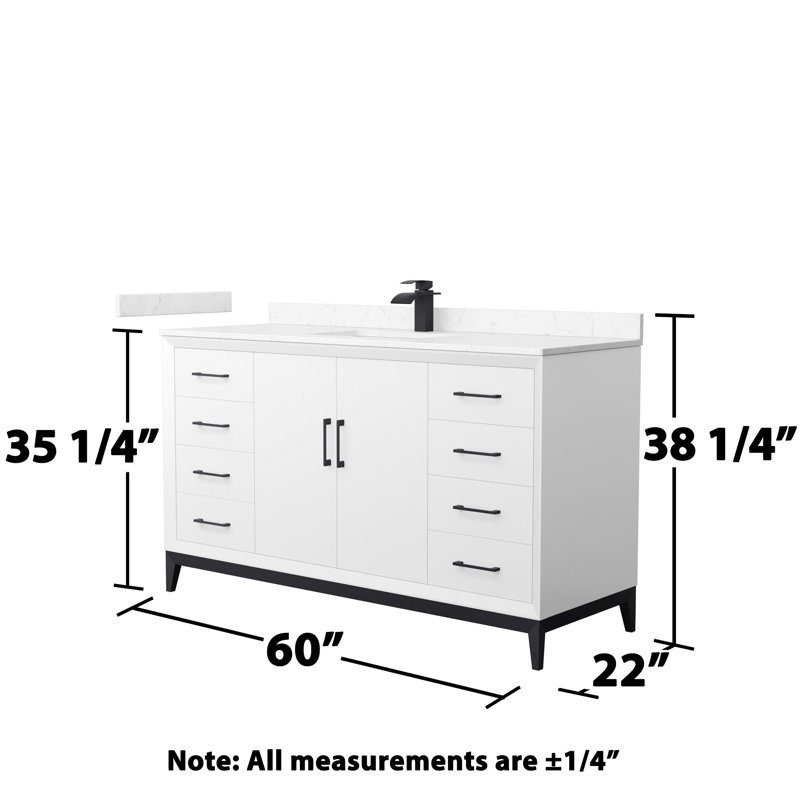 Amici 60" Single Bathroom Vanity Set, Matte Black, Cultured Marble (Carrara), 60"