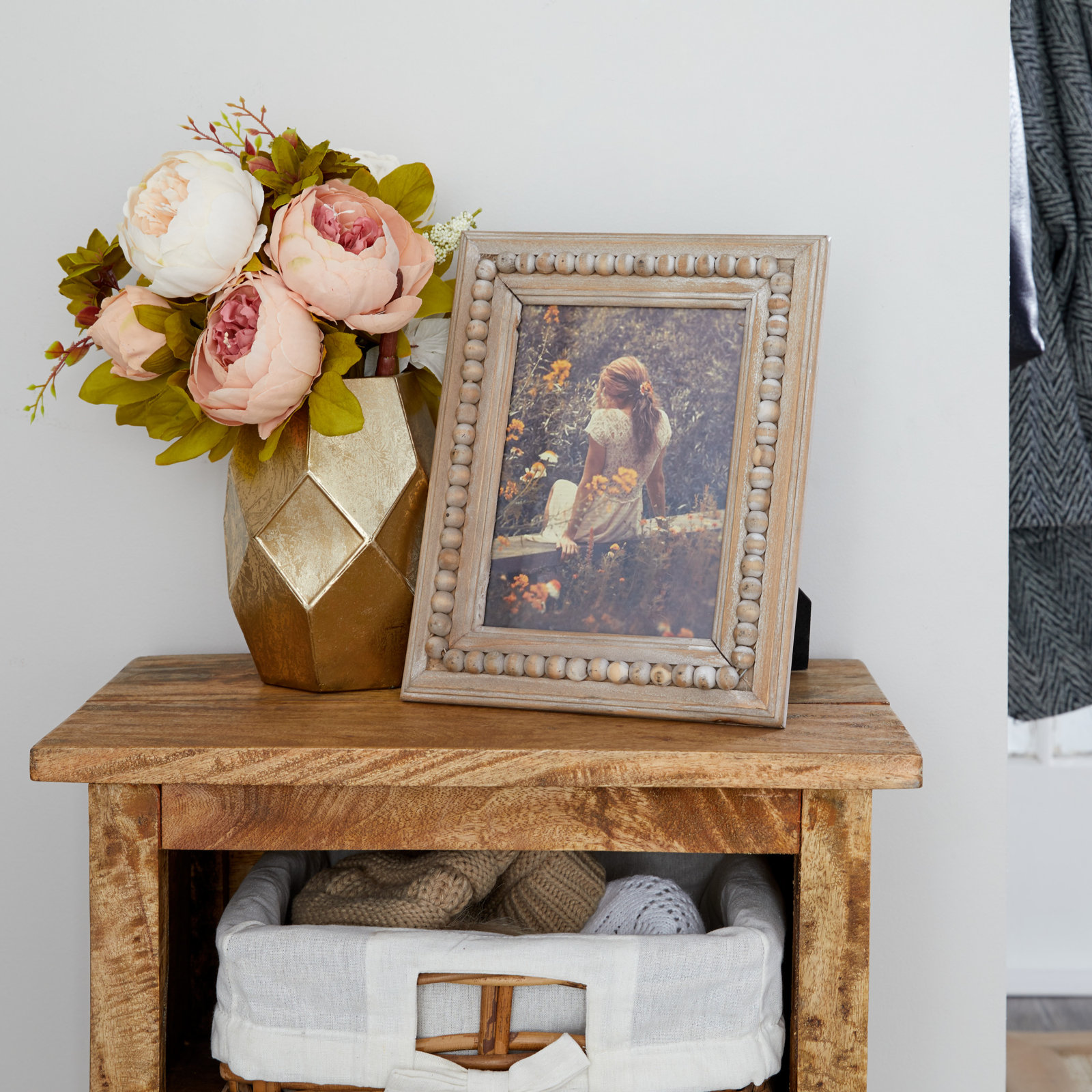Wood Beaded 1 Slot Photo Frame, 6" x 8"