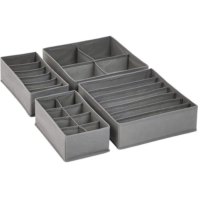 Dresser Organizers For Undergarments, Set Of 4, Grey