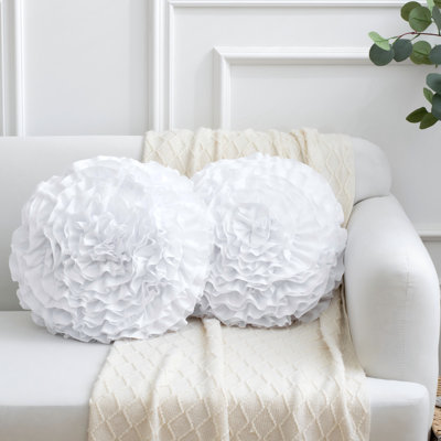 Textured Floral Decorative Throw Pillow with Layered Ruffle Design, 16" Round