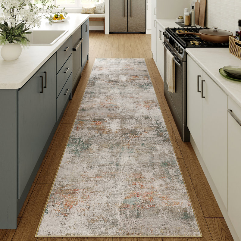Sarah Modern Abstract Machine Washable Area Rug with Non-Slip Backing, Runner 2' x 8'