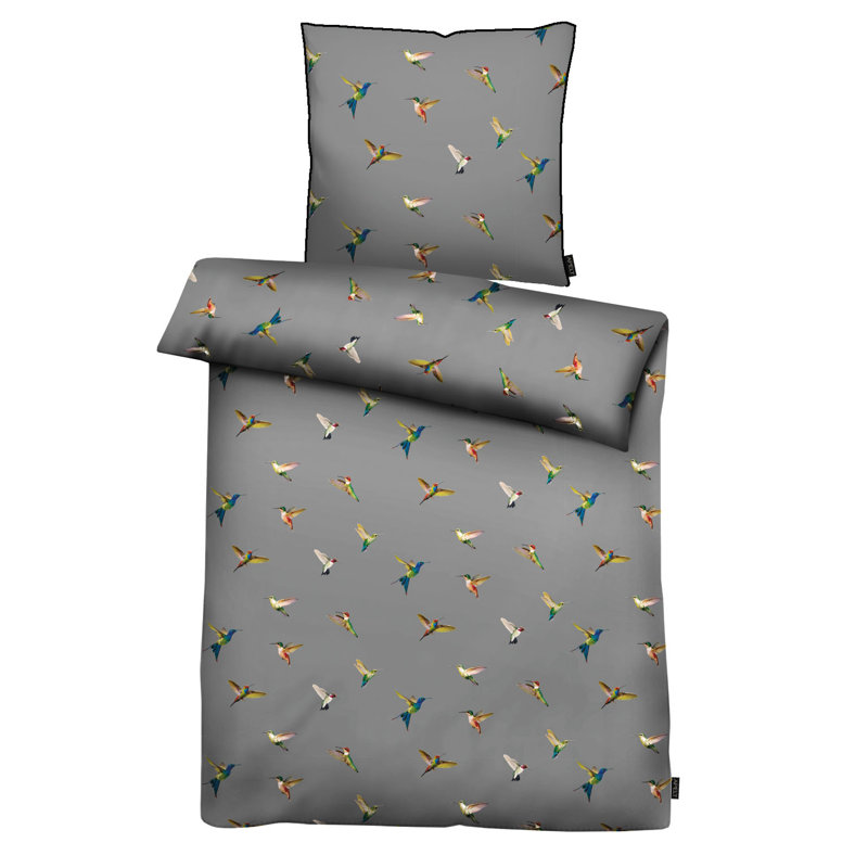 Cotton Duvet Cover Set with Pillowcases, Grey, Single - 1 Pillowcase (80 x 80 cm)