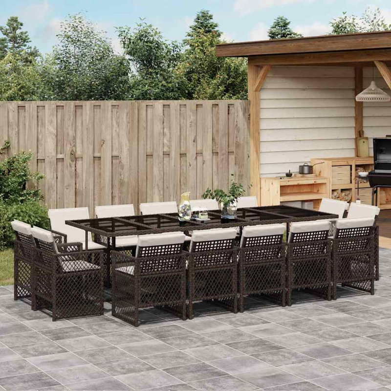 Patio Dining Set Table,, 15 Pieces: Table, 14 Chairs, Cream White, Brown