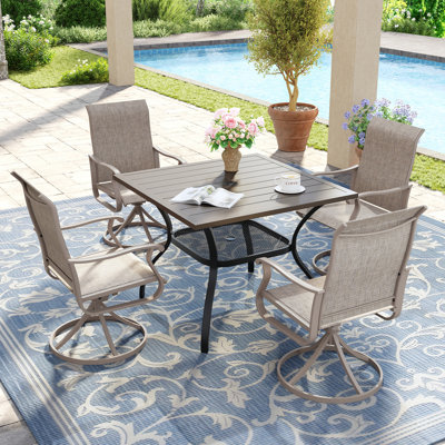 4-Person Square Patio Dining Set With 360°Swivel PVC-coated polyester Chairs