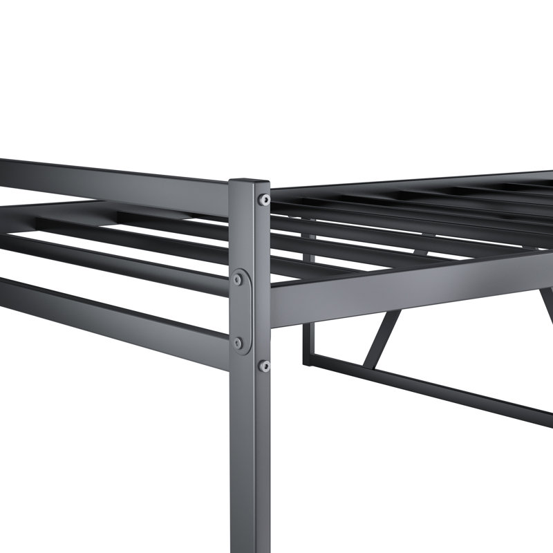 Structure de lit simple avec plateforme et tête de lit en métal - Solide, sans sommier tapissier, lit simple californien