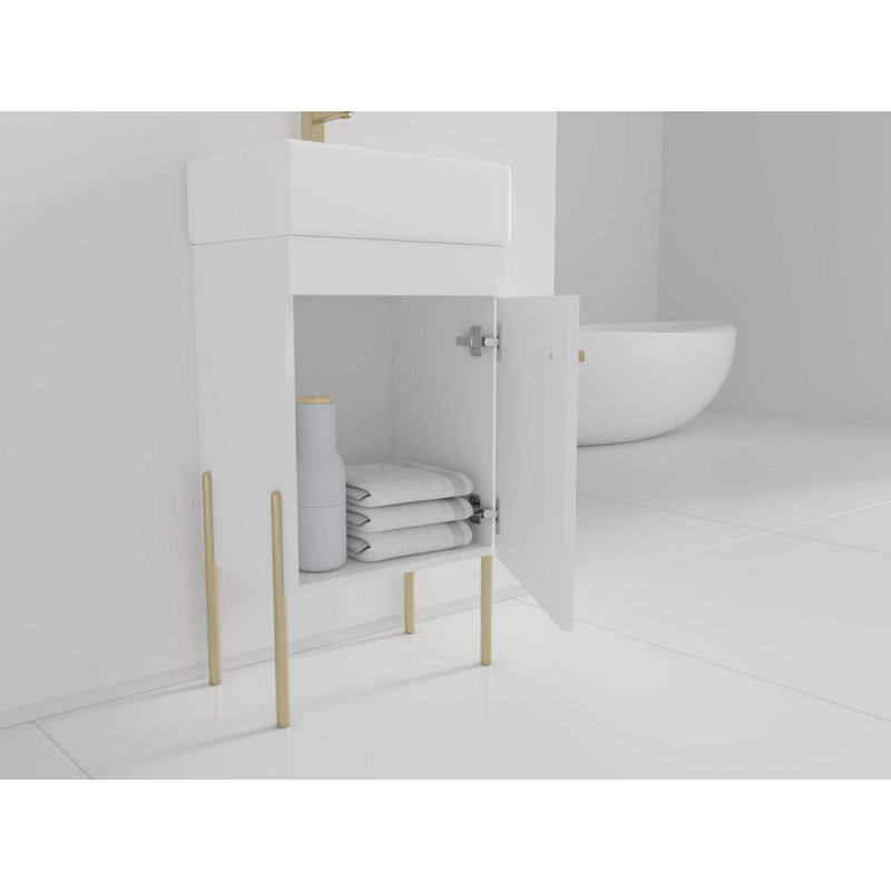 Meuble-lavabo simple 17 po Taft Avenue, Blanc, Laiton satiné