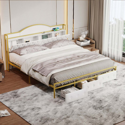 Loucinda Metal Platform Bed With 3 Drawers And Storage Headboard by House of Hampton