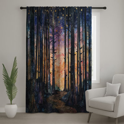 Forest Path Stars Window Curtains, Forest Sheer & Blockout Curtains - 1 Panel