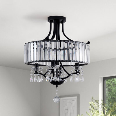 Yancy 4 - Light Dimmable Drum  Crystal Semi Flush Mount  For Living Room