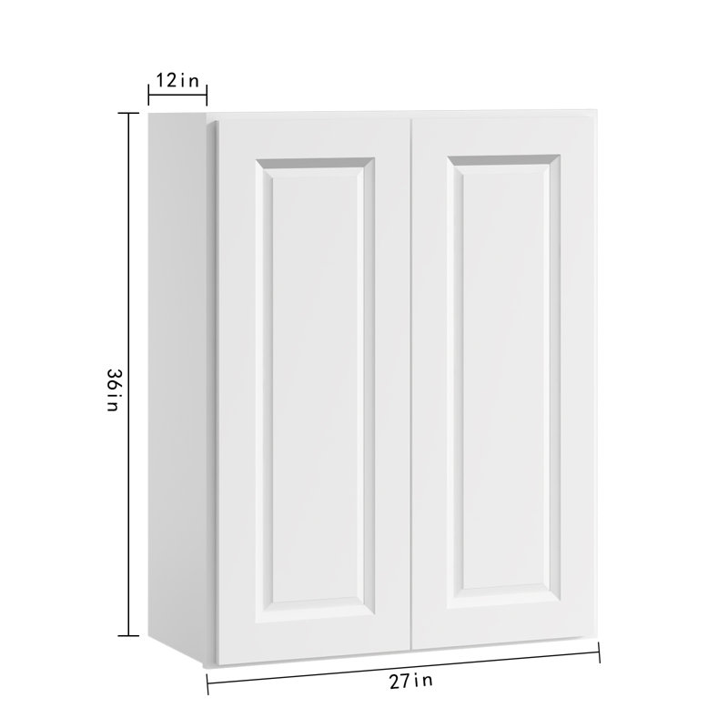 Armoire de cuisine murale traditionnelle blanche l 27 po x H 36 po x P 12 po avec tablettes réglables, Traditional White