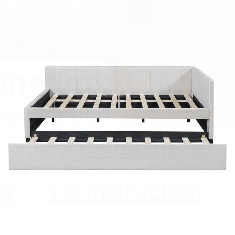 Lit de jour rembourré en lin classique avec lit gigogne, durable et peu encombrant pour la vie moderne., Beige