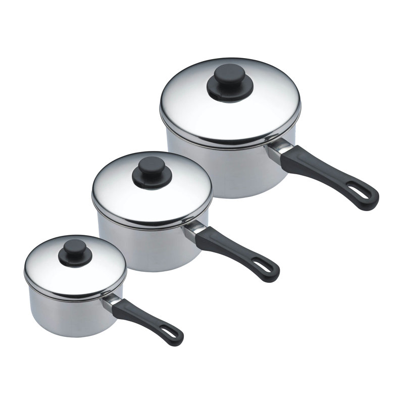 KitchenCraft Set of 3 Stainless Steel Extra Deep Saucepans with Lids and Heat-Resistant Handles, 12cm, 16cm, 20cm