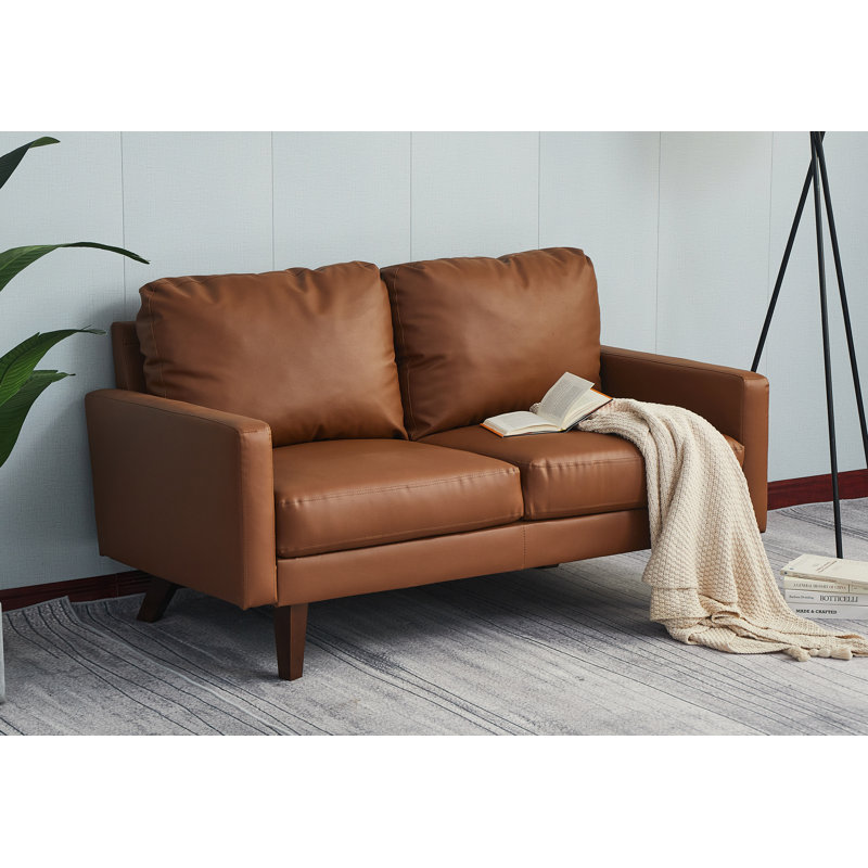 Marleina 58'' Faux Leather Sofa, Brown, 34.2" H x 58" W x 33" D