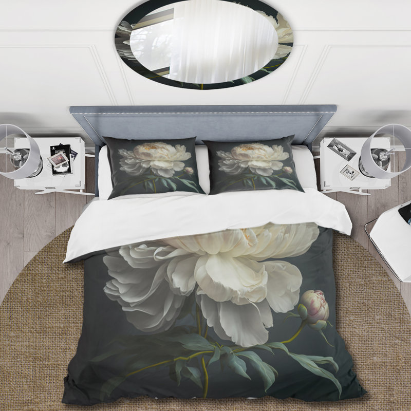 Ensemble de housse de couette Blooming White Peony V Bedding, Housse de couette pour très grand lit et 2 très
