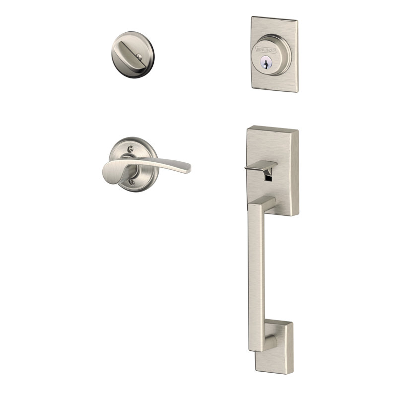 Jeu poignées avec levier de porte verrou et merano et rosette Century, Nickel satiné, Côté gauche