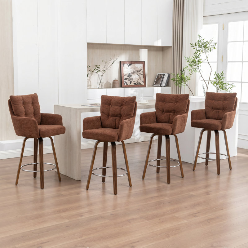 Swivel Upholstered Counter Stool with Solid Wood Frame, Orange