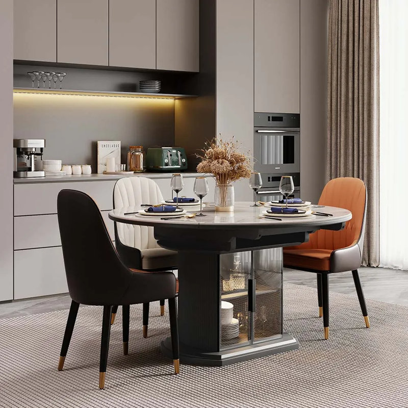 Modern Extendable Round Dining Table For, 29.50”H x 47.42”L x 47.42”W