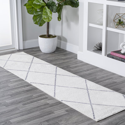 Tapis blanc / gris à motif de losanges minimalistes Bertrice