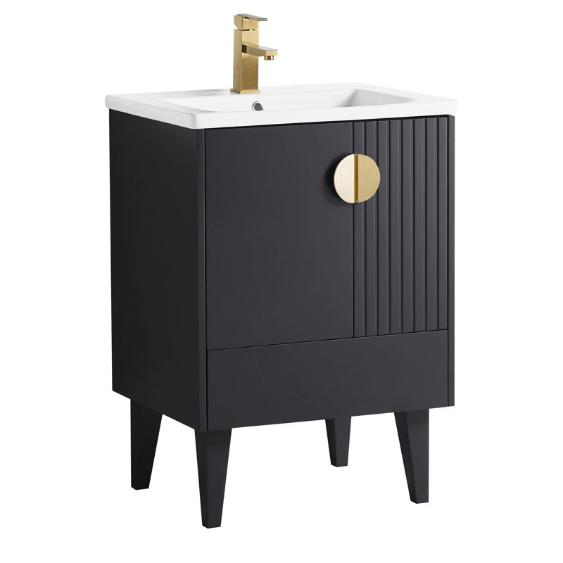 Ensemble de meuble-lavabo simple 24 po Saimah, Noir, Laiton satiné