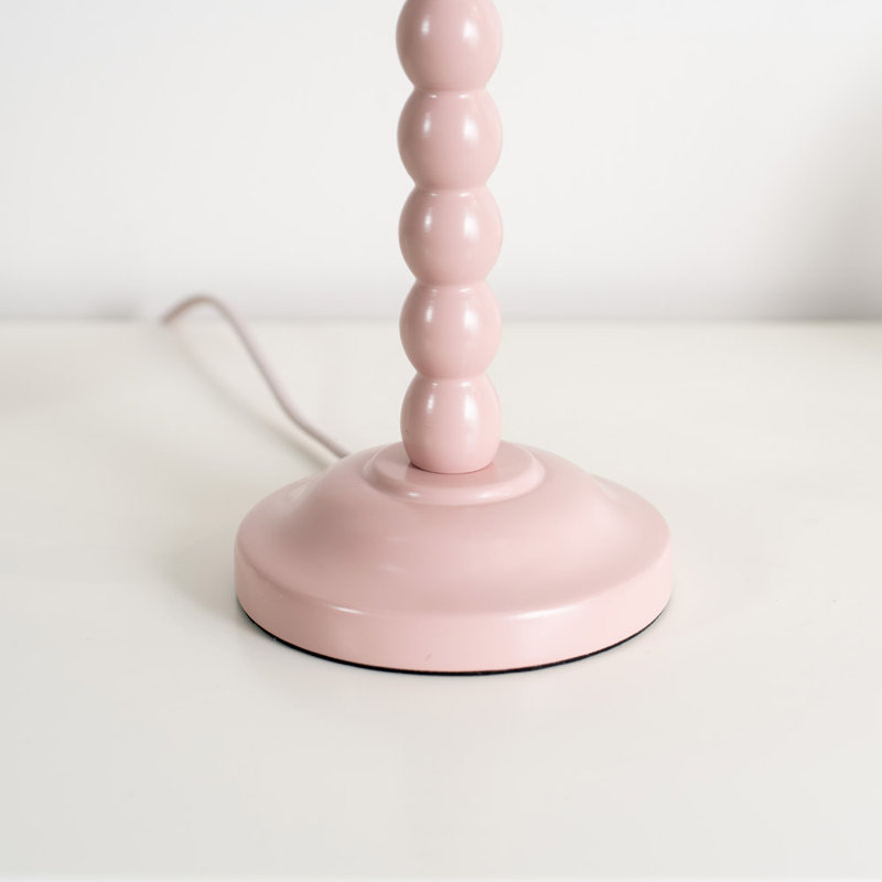 Nephi Bobbins Painted Table Lamp with Tapered Natural Linen Trim Scallop Shade, Natural Linen with Blue Trim, Pink, No