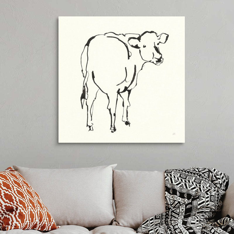 «Line Cow», art mural sur toile, Toile tendue, H 36 po x l 36 po x P 1 po