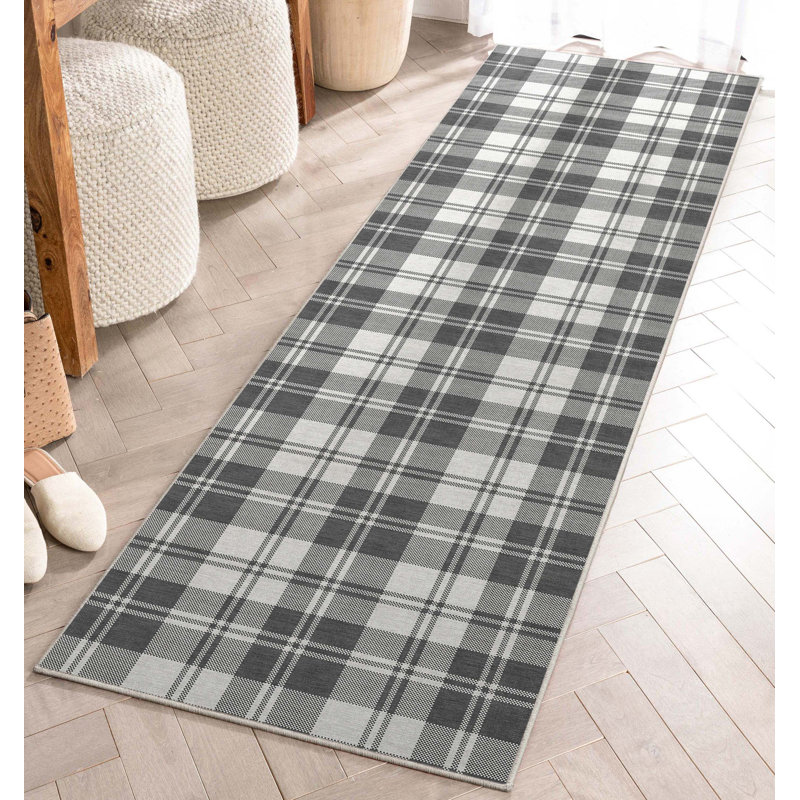 Tapis gris foncé à tissage plat Kehr, Tapis de couloir 2 pi 3 po x 7 pi 3 po