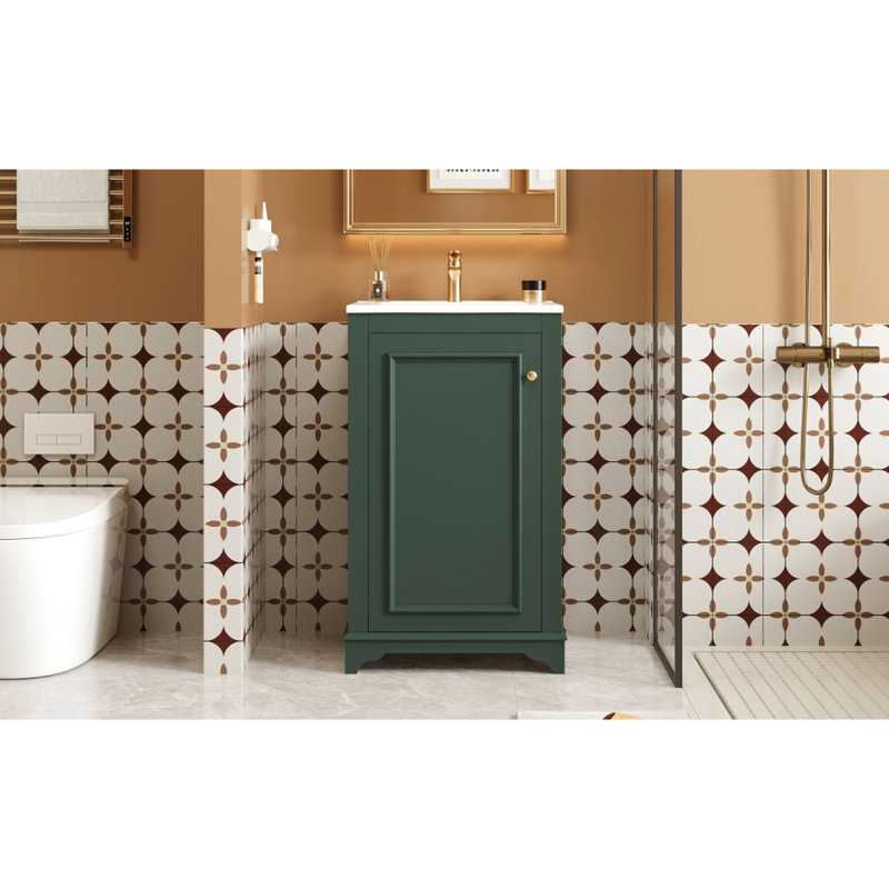 Meuble-lavabo de style shaker de 20,1 po x 18,4 po et 33,8 po avec lavabo, porte simple à fermeture en douceur et rangement pour petits articles de base en céramique de 20 po