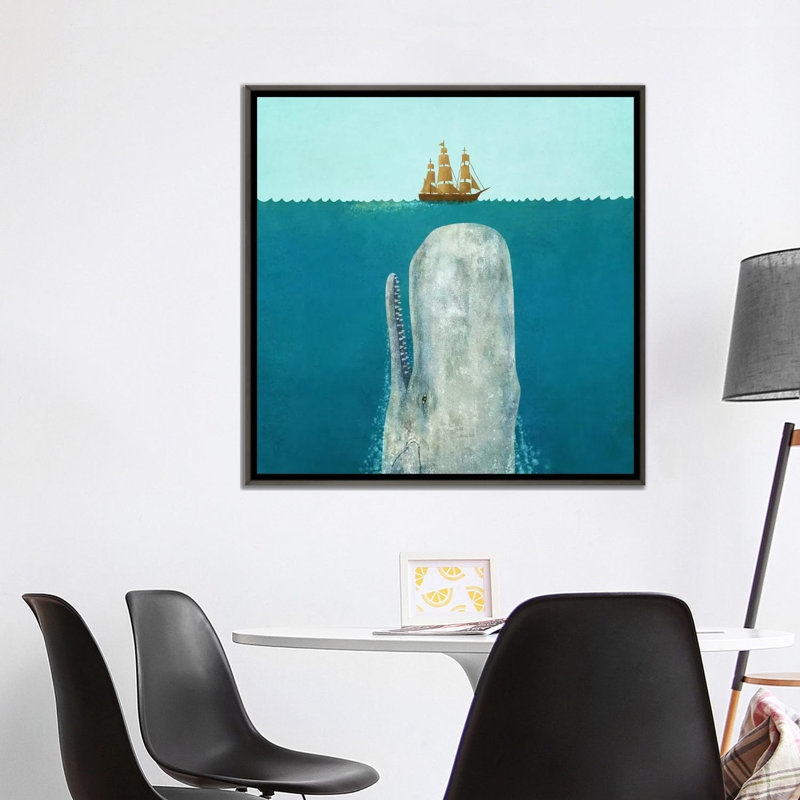 «The Whale Square» par Terry Fan, Toile encadrée de bois rustique foncé, H 37 po x l 37 po x P 1,5 po