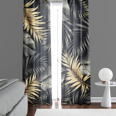 Monstera Fern Print Floral Semi-Sheer Rod Pocket Curtain Panels -  Deja Blue Studios, WC00039-4082a