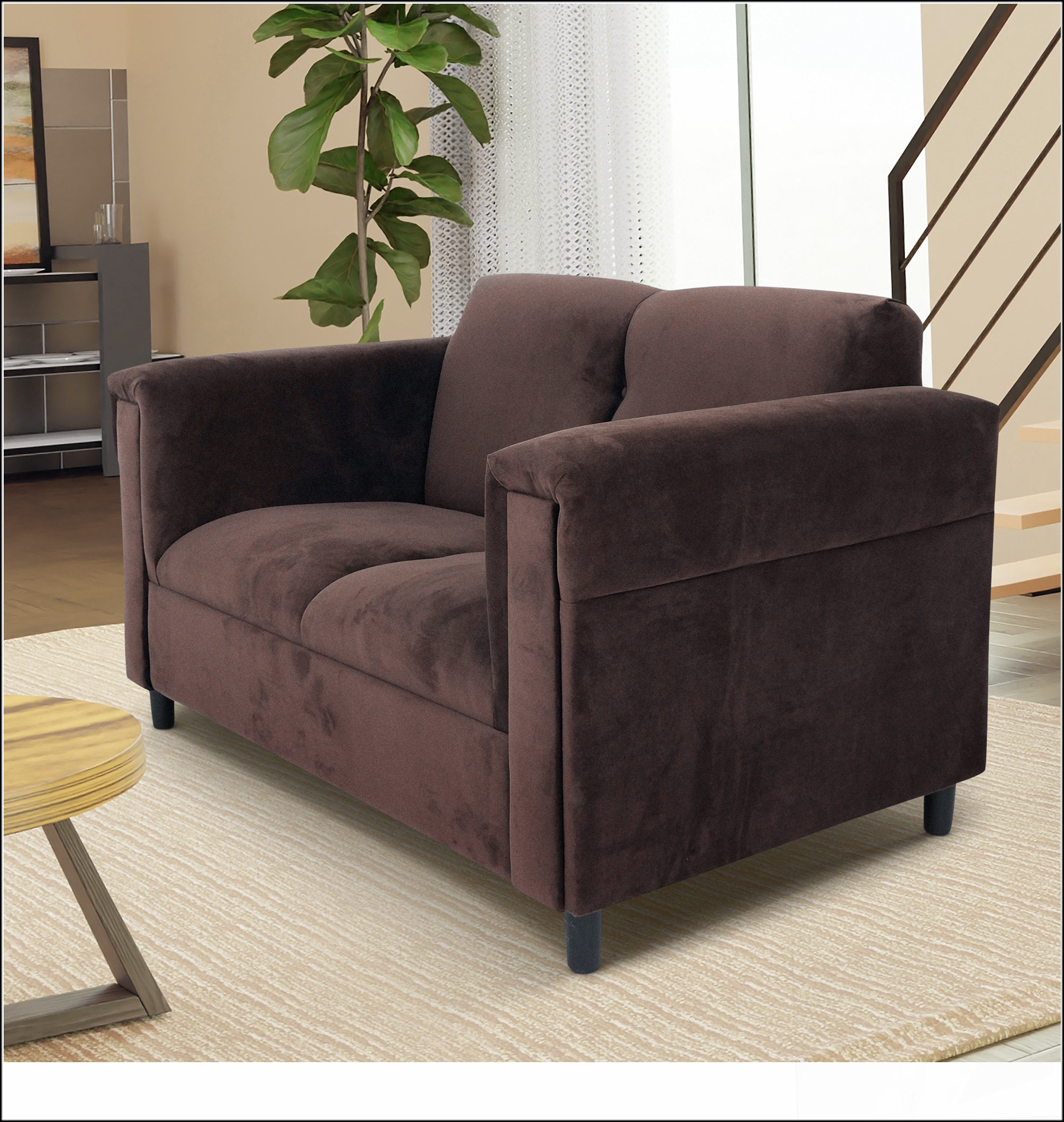 Latitude Run® Dark Brown Suede Loveseat Sofa for Living Room, Modern ...