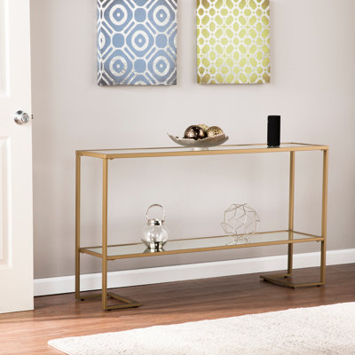 Console étroite, dorée avec miroir