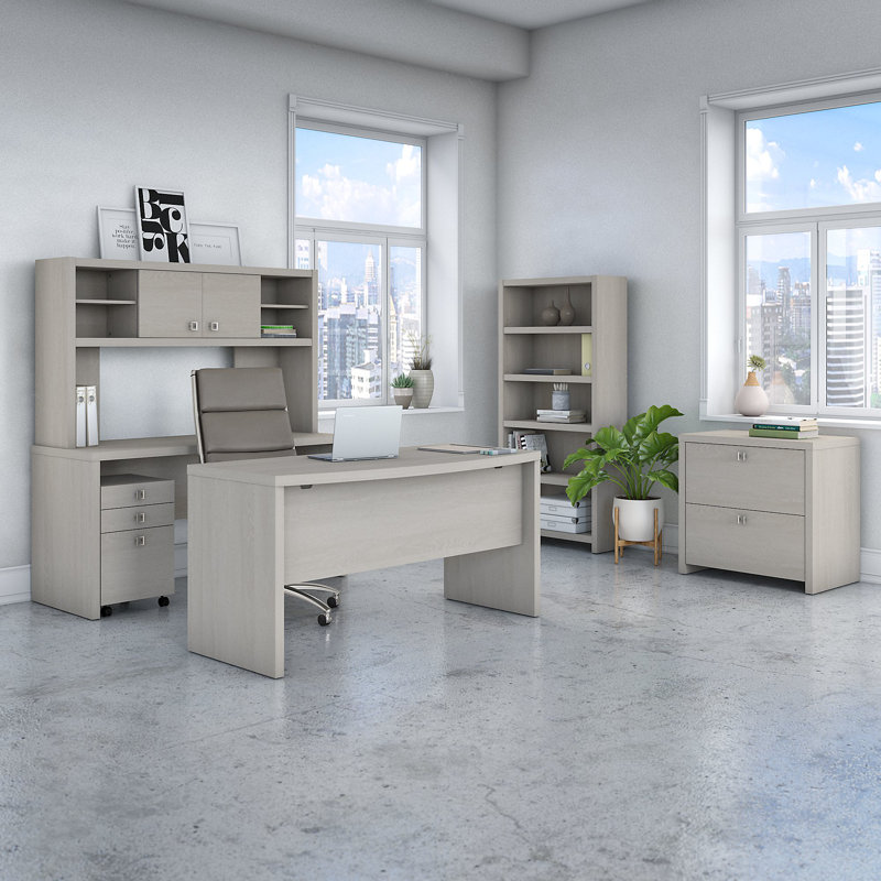 Ensemble de bureau avec huche 5 pièces Echo Front, Sable gris