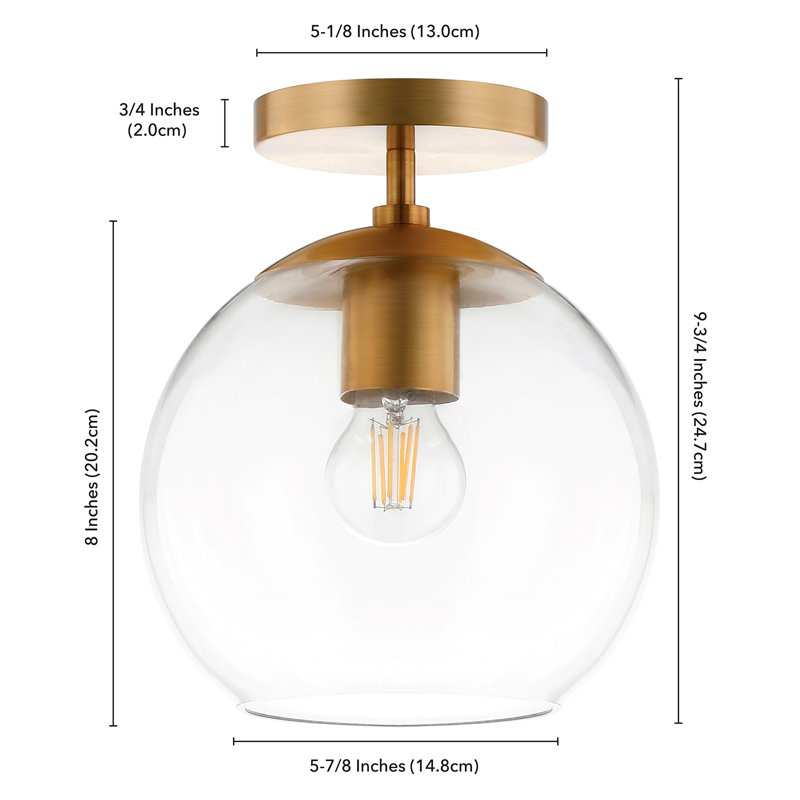 Bartlett Glass Semi Flush Mount, Transparent, Brass