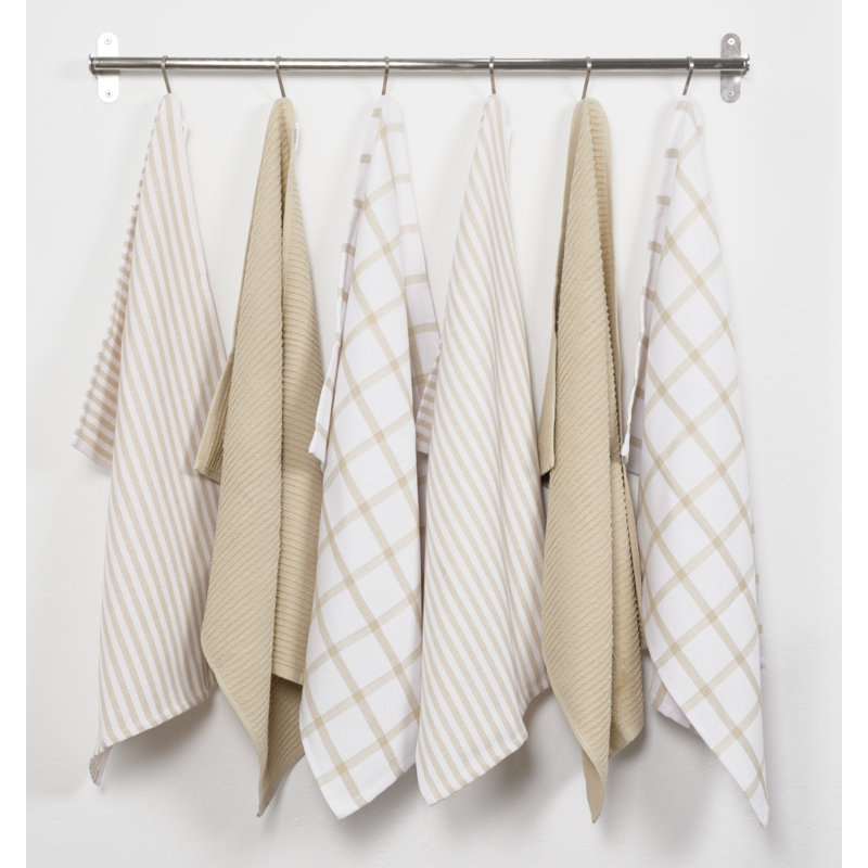 Ensemble de 6 serviettes de cuisine Kaf Home Premium 100% coton, 18 po x 28 po, Beige