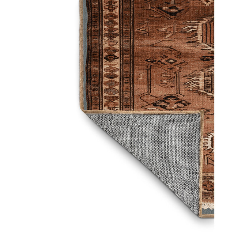 Tapis brun turc lavable à la machine, Rond 3 pi