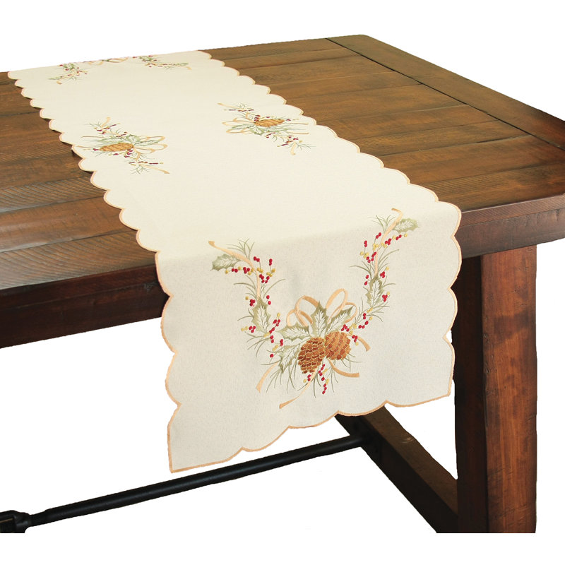Classic Pine Cone Embroidered Table Runner, 54" L x 15" W