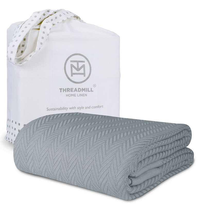 Couverture 100% coton à chevrons Threadmill, King (106" x 92"), White