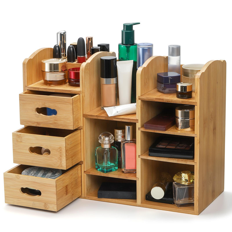 Organisateur de maquillage en bambou avec tiroirs, étagère de rangement multifonctionnelle
