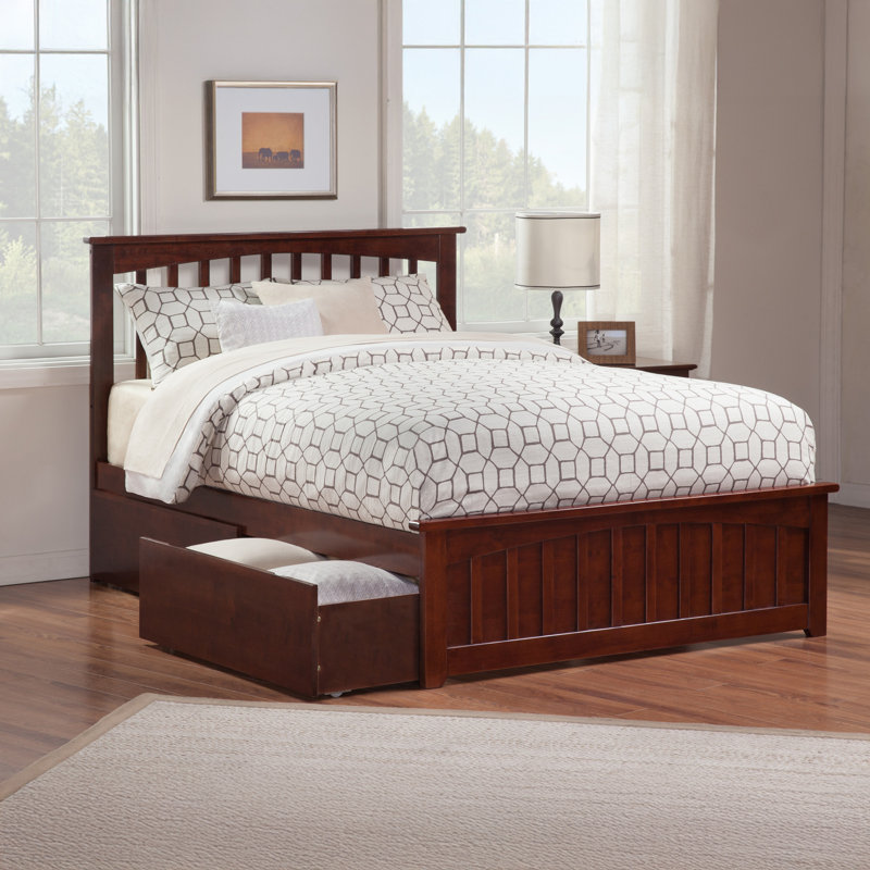 Brunelle Solid Wood Platform Bed with Matching Footboard and Storage Drawers , Queen, Walnut