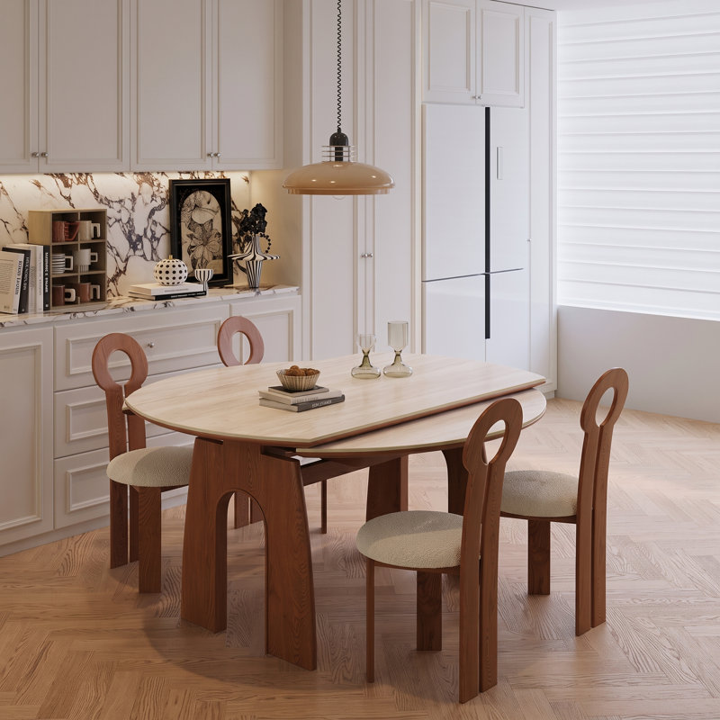 Table de salle à manger extensible ovale en pierre frittée de 150 cm (59 po), transformable en table ronde, pouvant accueillir de 4 à 10 personnes.