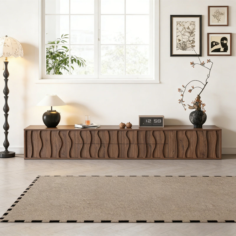 Meuble télé de style rétro avec rangement de style français, H 15,16 po x L 94,49 po x l 15,75 po, Brun noyer