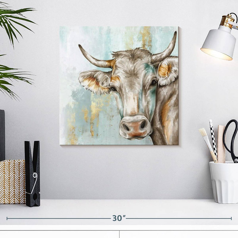 Brampt Headstrong Cow I, 16" H x 16" W