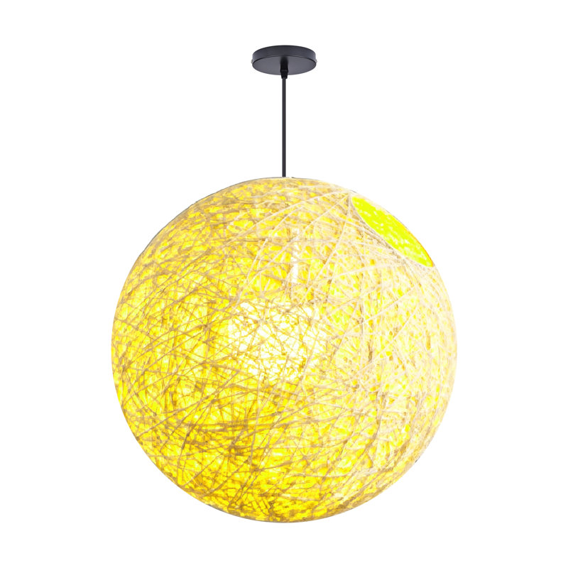 Luminaire suspendu sphère 1 lumière blanc, H 19,68 po x l 19,68 po x P 19,68 po, Chanvre