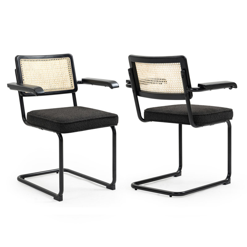 Boucle Low Rattan Back Arm Chair, Black