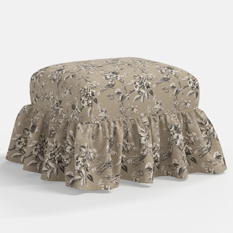 June Upholstered Ottoman, Michigan Bird Toile Sand