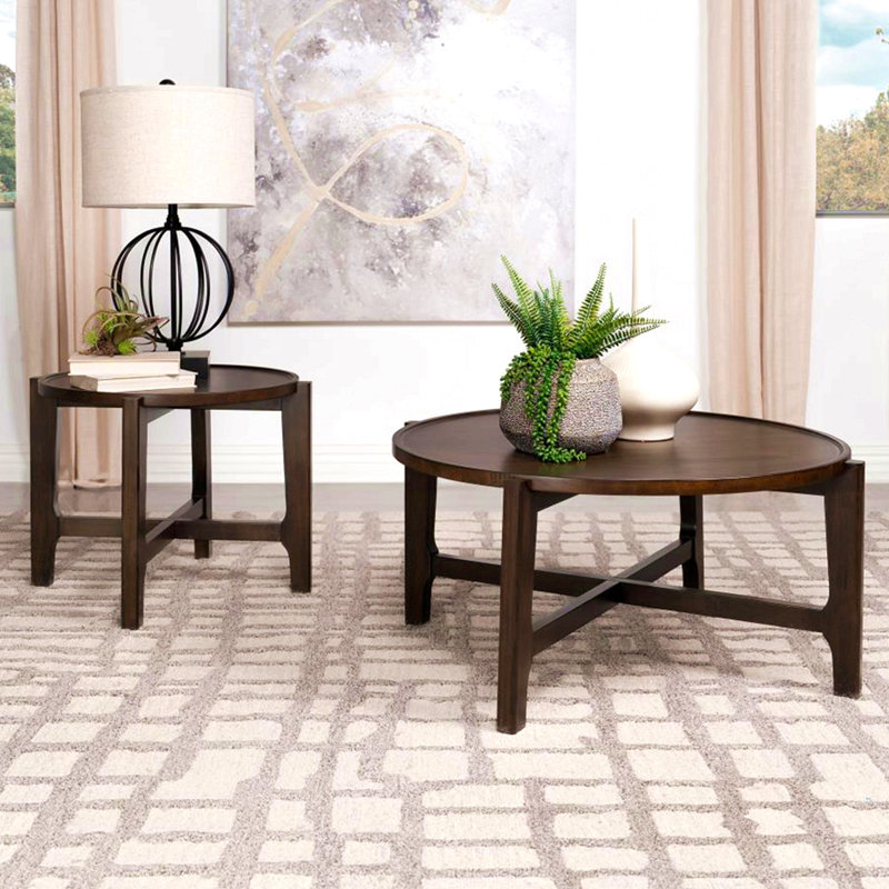 Table basse ronde en bois massif brun foncé